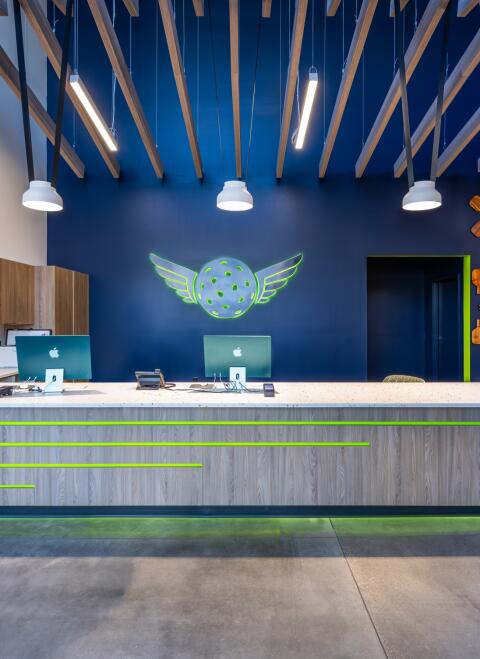 Flying pickle front of front desk
